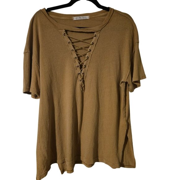 We The Free Women’s Lace-Up Tee Brown S Oversized Grunge Utility Streetwear - Picture 2 of 10
